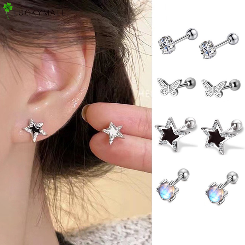 Elegan Kristal Bintang Opal Hati Mutiara Sekrup Anting Untuk Wanita Hypoallergenic Fashion Buttefly Perak Stud Earring Jewerly Aksesoris