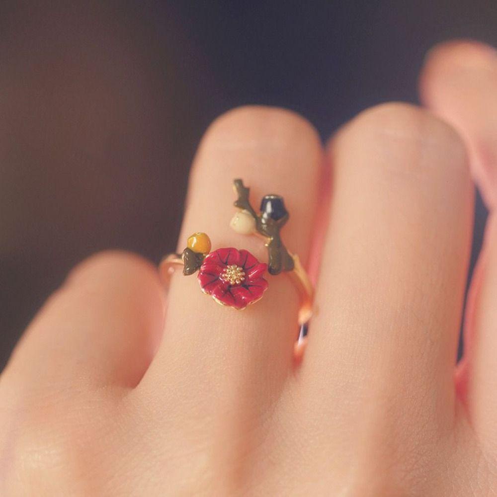 Mxbeauty Cincin Jari Gaya Korea Pesta Pink Elegan Y2K Opening Enamel Animal Sweet Unisex Chic Bunga Burung Ring