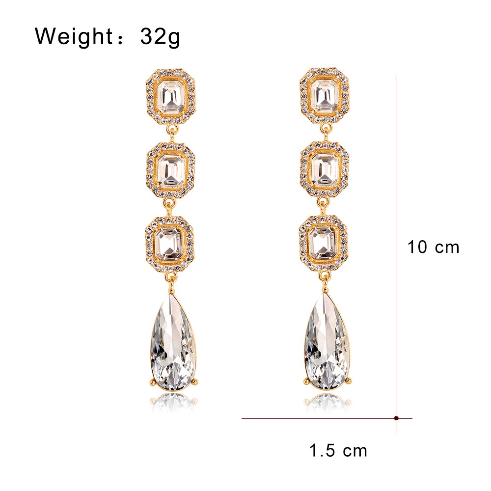 [FRA] Eropa Dan Amerika Mode high-end Anting-Anting Perancis Anting-Anting super flash Berlian Panjang Tetesan Air Geometris Anting Pengantin