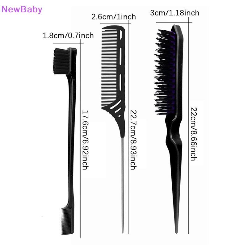 Newbaby 3Pcs /Set Kontrol Tepi Dua Sisi Sisir Rambut Styling Rambut Alat Sikat Rambut ID