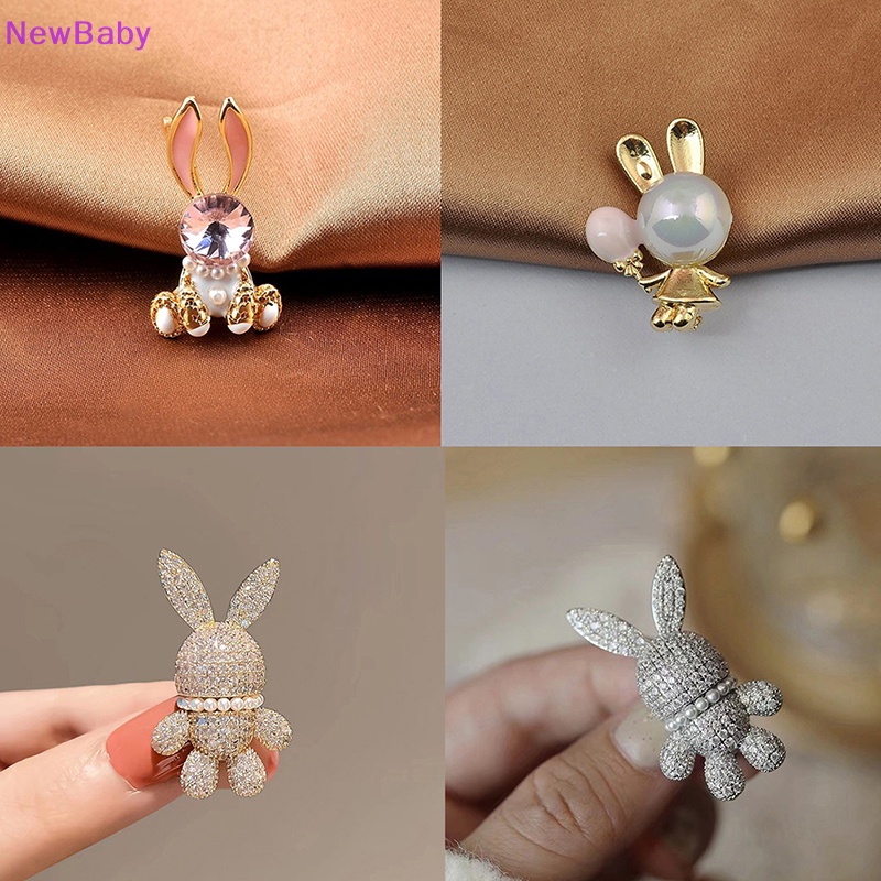 Newbaby Mode Baru Kelinci Bros Kristal Berlian Imitasi Mutiara Hewan Kerah Pin Untuk Wanita Jas Mantel Lencana Aksesoris Bros Hadiah ID