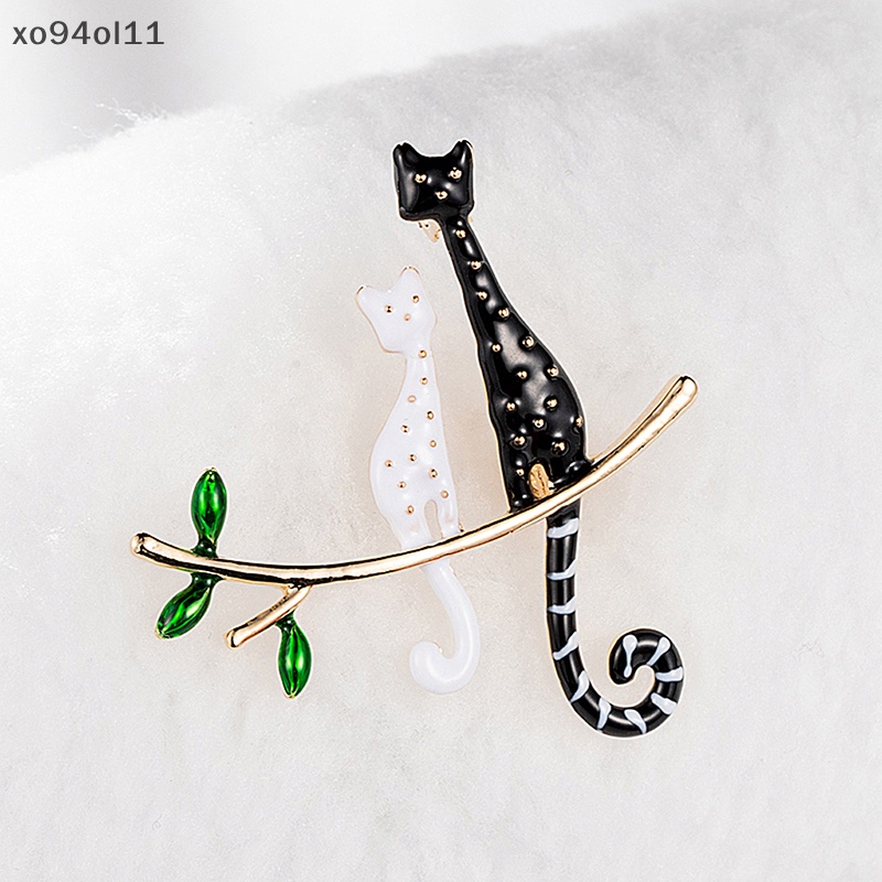 Xo Enamel Kartun Pasangan Kucing Cabang Bros Pin Kerah Dekorasi Lencana Perjamuan Perhiasan OL