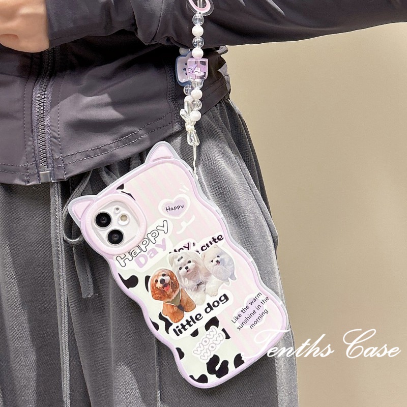 IPHONE Kompatibel Untuk Iphone14 13 12 11 Pro Max X XR Xs Max8 7 6 6s Plus Se2020Sarung Telinga Kucing Kartun Anjing Kecil Yang Lucu Bening Casing Ponsel Dengan Lanyard