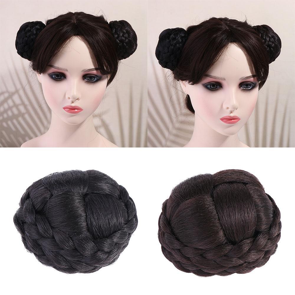 NEEDWAY Sanggul Rambut Kepang Wanita Penari Penutup Rambut Palsu Scrunchies Hair Pieces Wrap