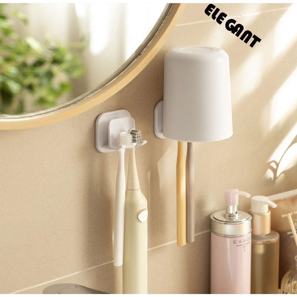 [Elegan] Rak Sikat Gigi Plastik Bebas Pukulan Gantung Aksesori Kamar Mandi Rak Penyimpanan Self Adhesive Tooth Cup Holder