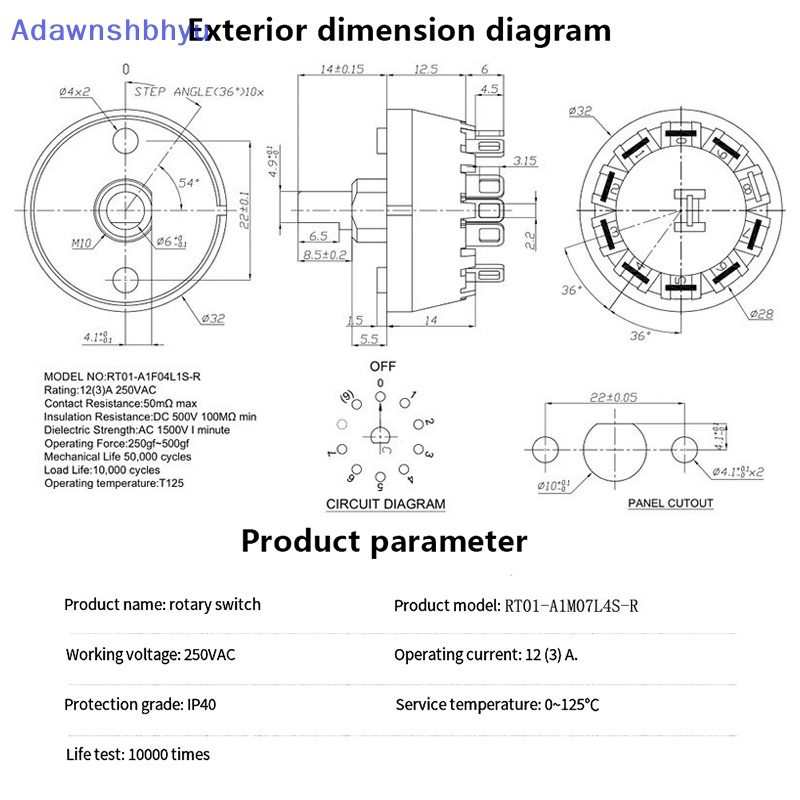 Adhyu Rotary Gear Switch 9Pin 8Gear Knob Saklar Juicer Mixer Oven Pemanas Oven Mesin Kopi Rotary Switch ID