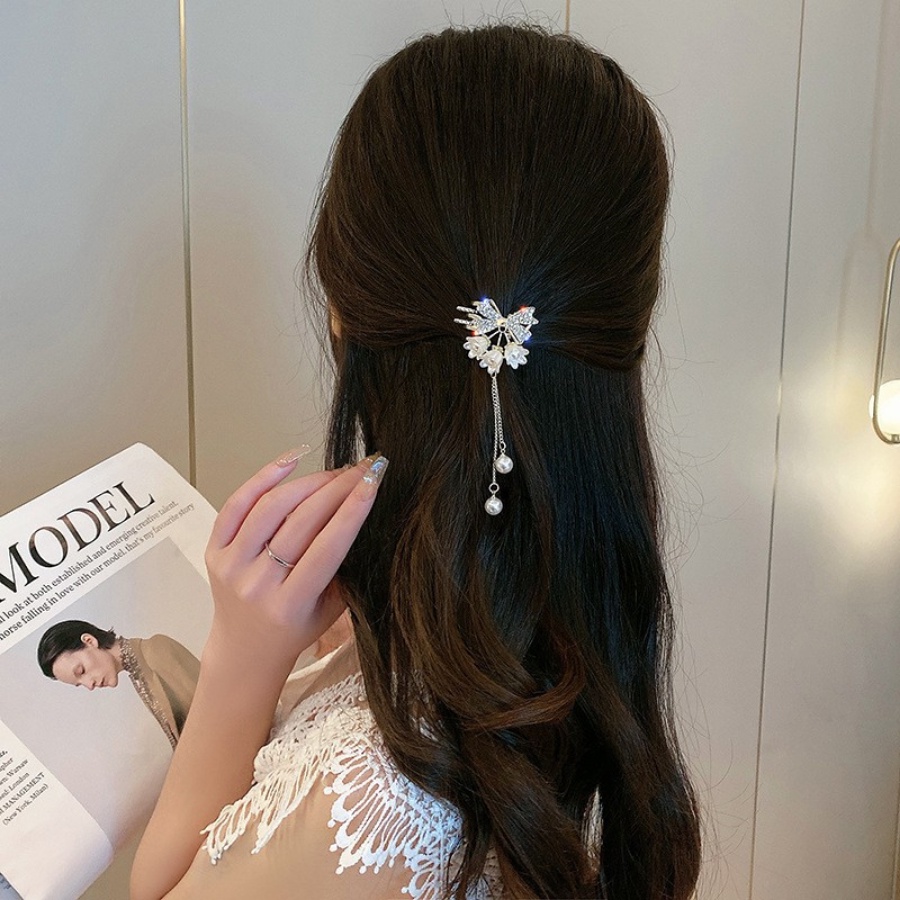 Korea Alloy Mutiara Berlian Imitasi Rambut Klip Bunga Kristal Rumbai Jepit Rambut Kecil Hair Claw Woman Aksesoris Rambut