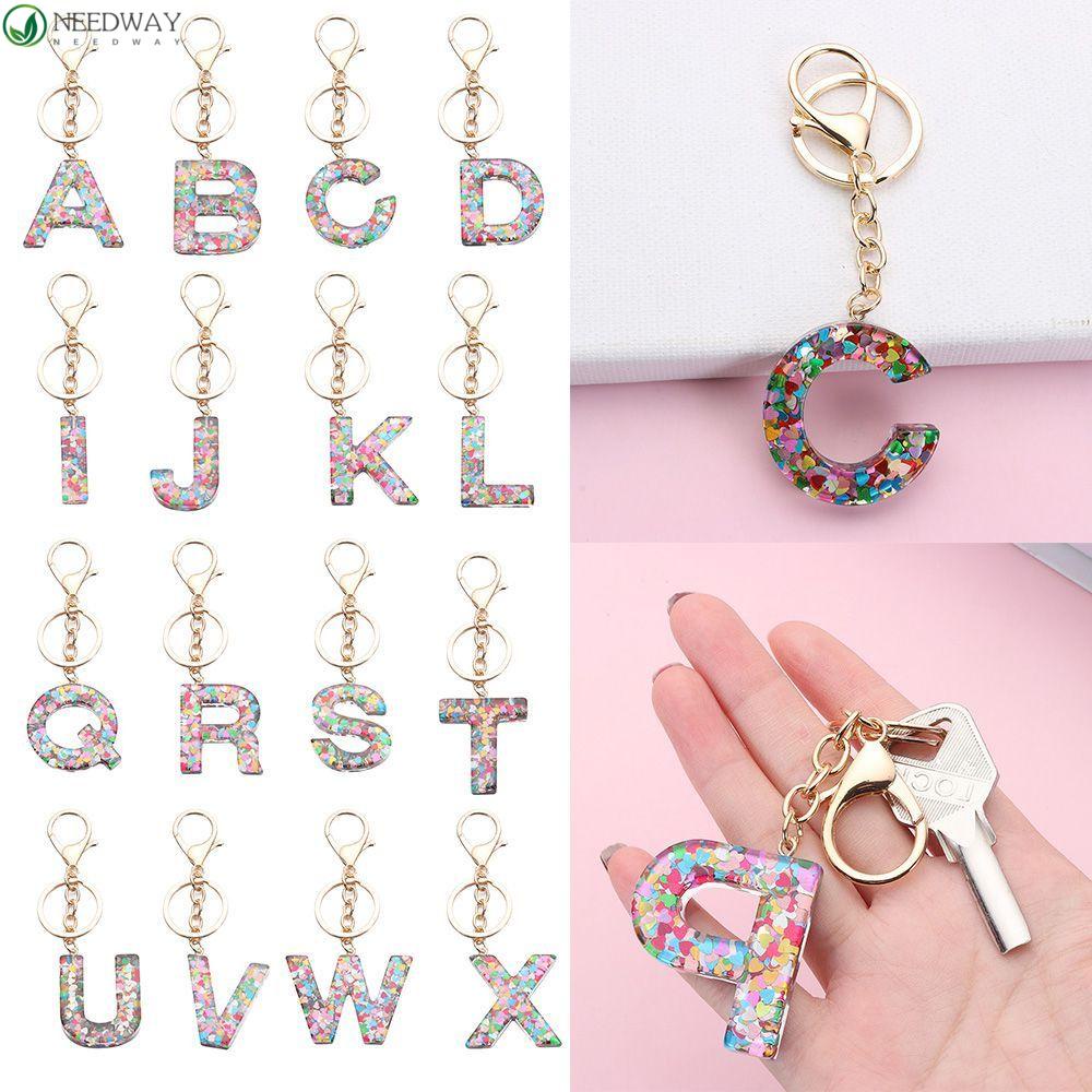 Needway 26huruf Gantungan Kunci Cinta Hati Payet Fashion Kunci Ring Aksesoris Ornamen 26huruf Handbag Liontin Gantung Dekorasi Alfabet Inggris Keyring