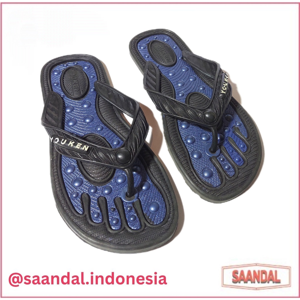 Sandal Jepit Kesehatan Karet Terapi Hitam Metallic Youken Pria Wanita