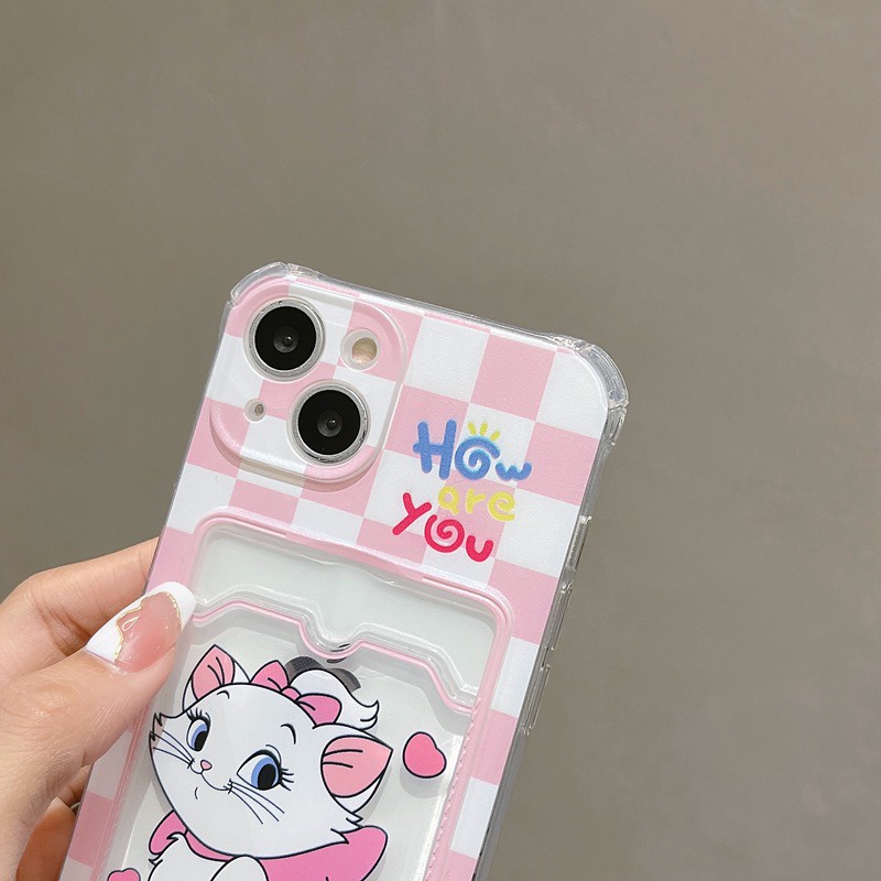 Card Case Pink Marie Cat Soft Case HP iP iPhone 14 + Plus 13 12 11 Pro X XS XR Max Girl Woman FTD Casing Apple