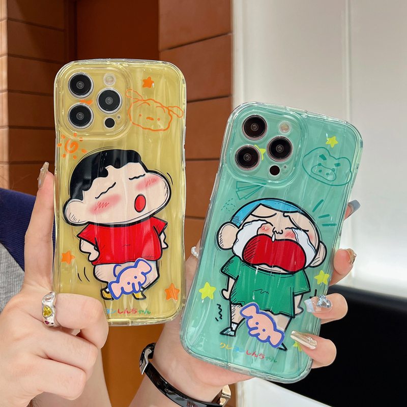 【Rotatable Toy】 Crystal Wave So Cute Funny Crayon Shin-chan Airbag Soft Case for IPhone X XR XS Max 11 12 13 14 Pro Max 14 Plus Women Girl Lovely Elephant Cartoon Phone Case Anime