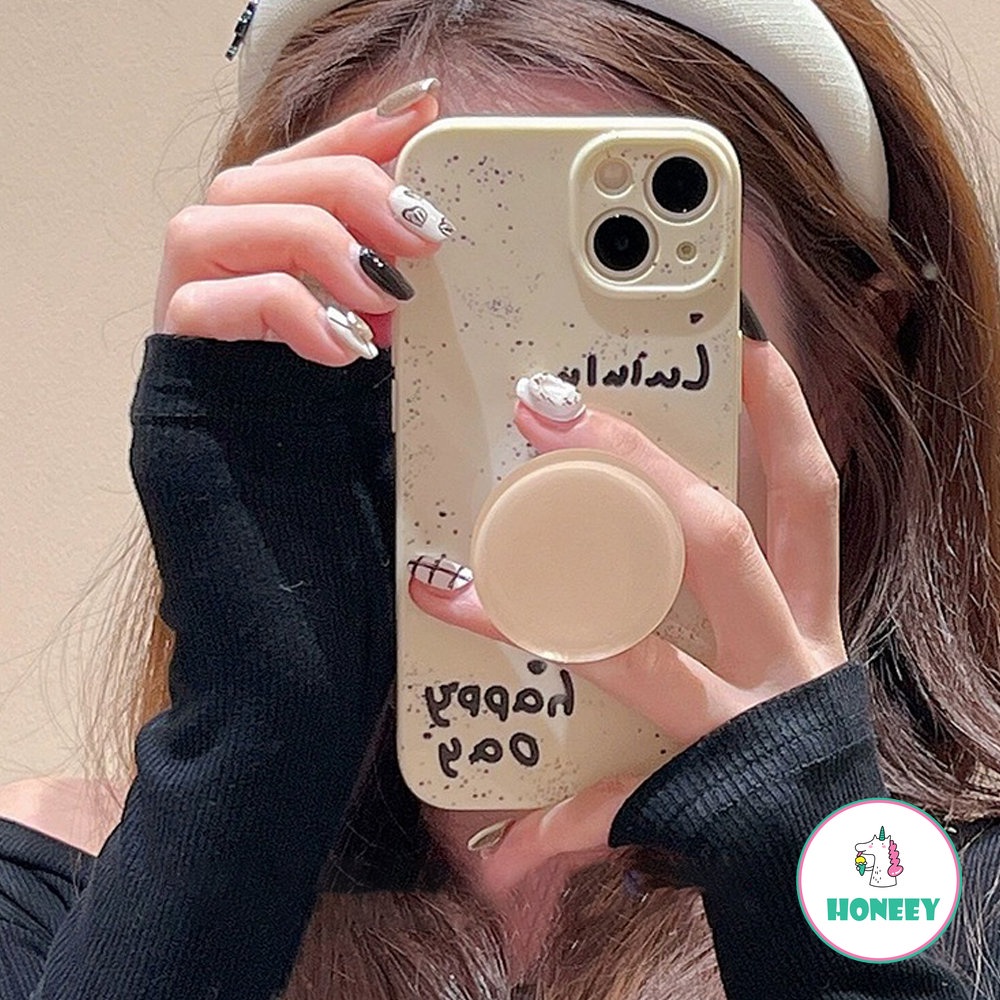 IPHONE Retro Ink Dot Minimalis Art Bracket Shell Kartun Ponsel Case Untuk Iphone14 13 12 11 Pro Max14 Plus Case Lucu Manis Soft Cover