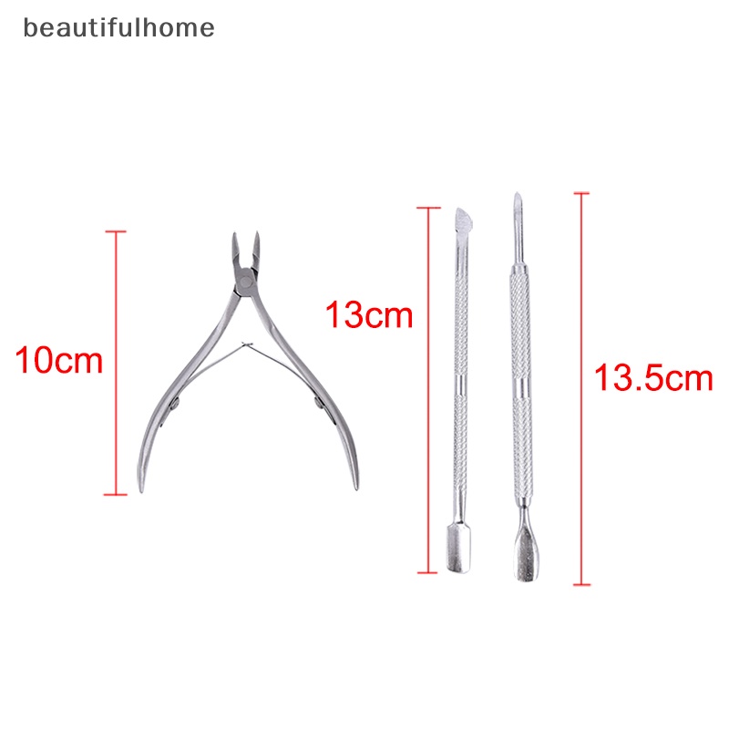 {beautifulhome} 3pcs Stainless Steel Nail Cuticle Nipper Cuticle Pusher Nail Clipper Trimmer.