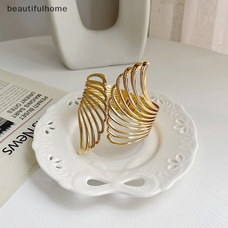 {beautifulhome} Tali Klip Gorden Free Punching Metal Light Surface Wings Pattern Buckle Gold.