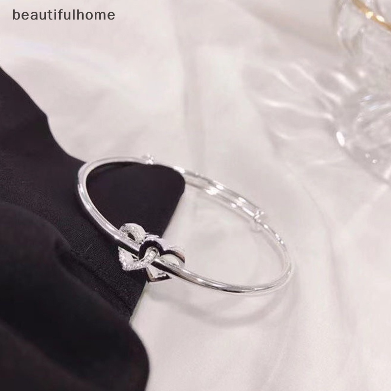 {beautifulhome} Fashion Ganda Hati Adjustable Bangle Fashion Warna Perak Kepribadian Sederhana Gelang Untuk Wanita Perempuan Persahabatan Perhiasan Hadiah.