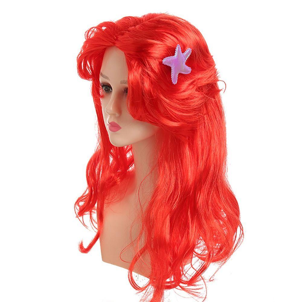 Lily Wig Putri duyung kecil Cosplay Bintang Laut Halloween Rambut Merah Untuk Aksesoris Anak