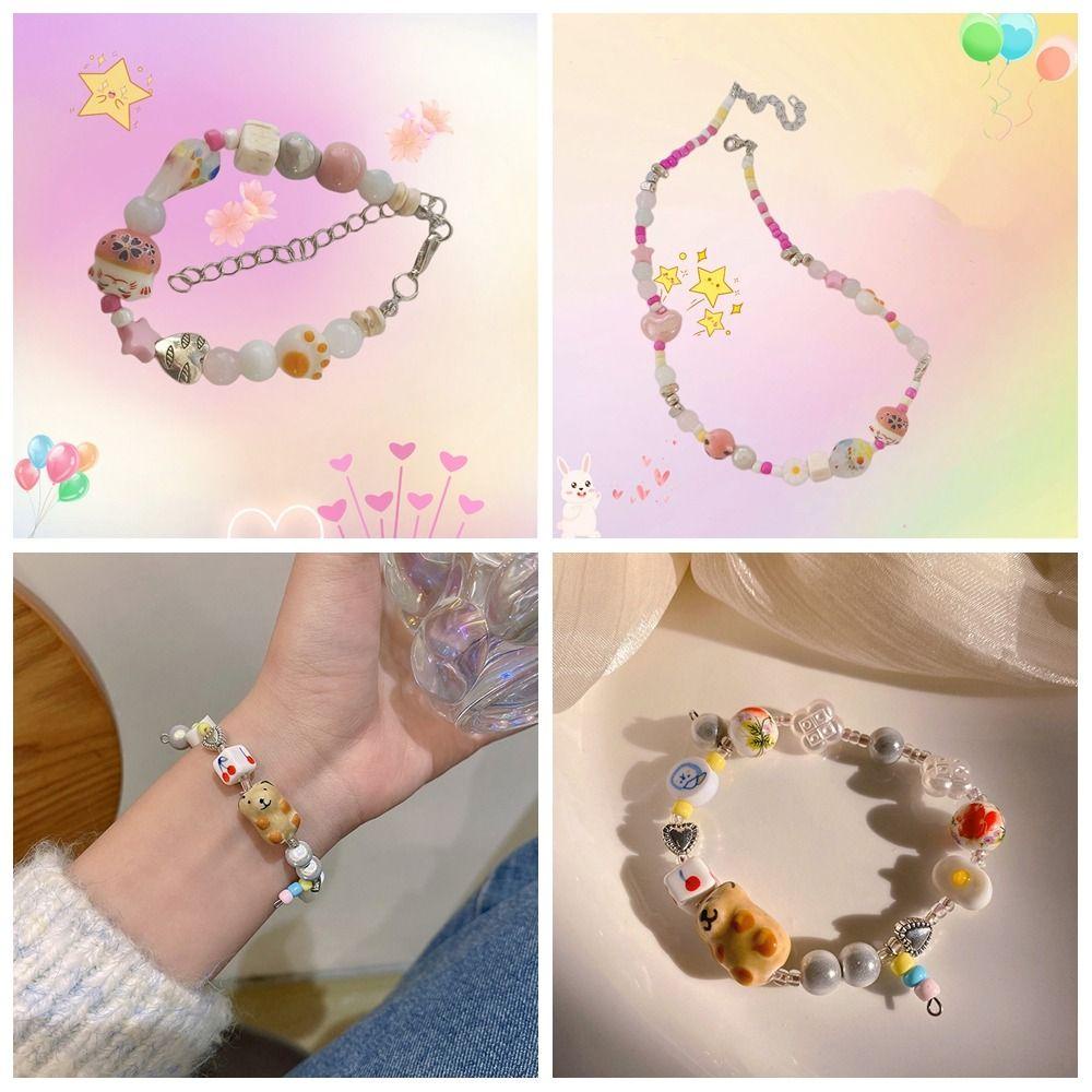 Needway Wanita Warna-Warni Kalung Lucu Manis Hati Resin Fashion Perhiasan Gadis Choker Y2K Kalung Untuk Hadiah Hari Valentine