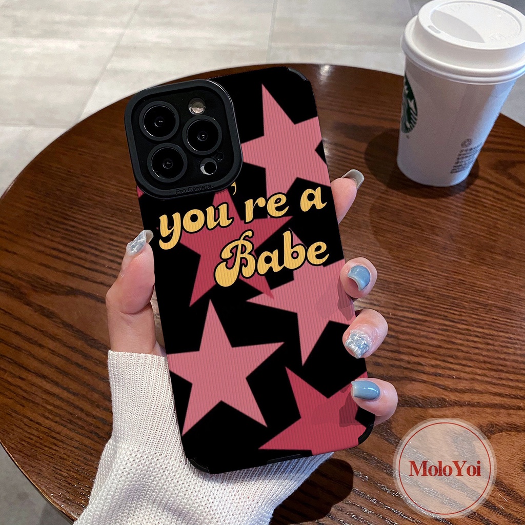 Luxury Leather Pink Star Letter Soft Phone Case Kompatibel Untuk IPhone 7Plus XR 11 13 14 12 Pro MAX X7 8 Plus XS MAX Cinta Hati Tekstur Shockproof Cover