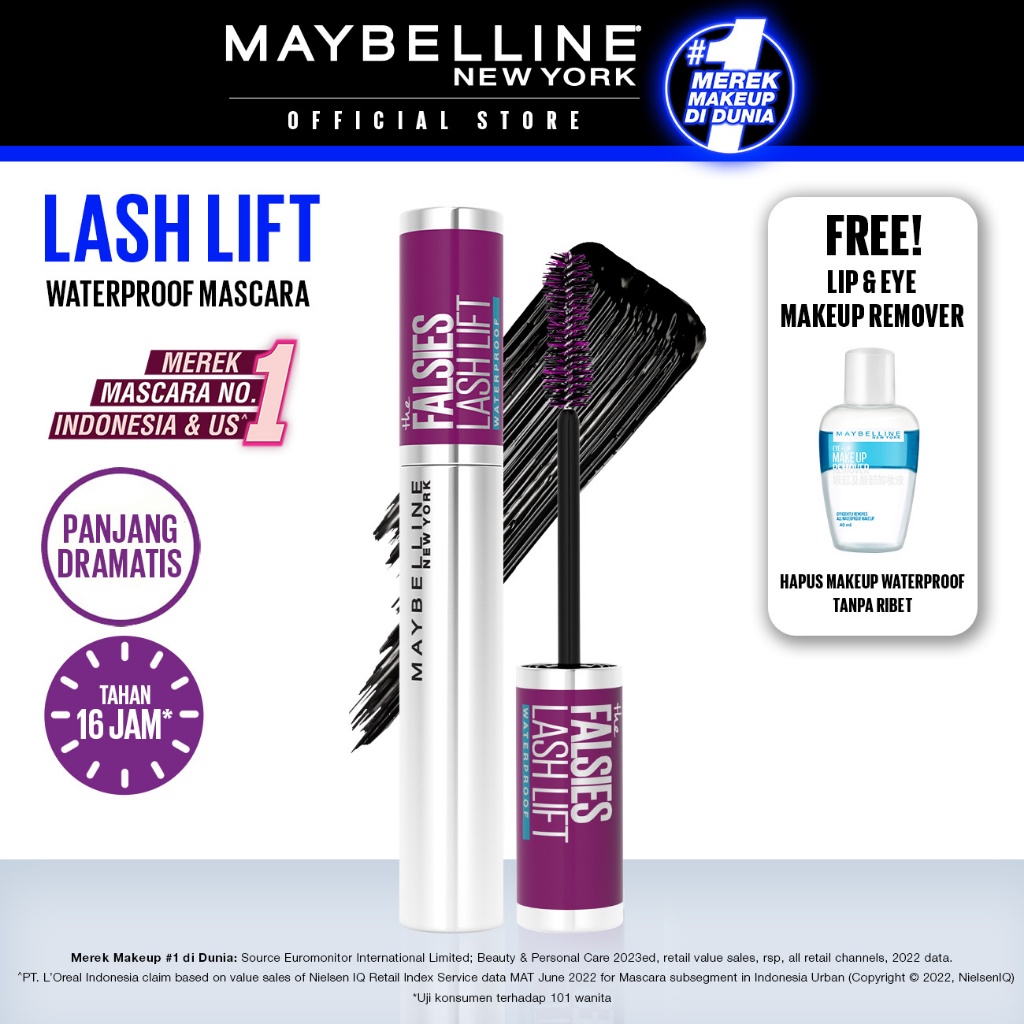 Maybelline The Falsies Lash Lift Mascara Make Up - 8.6ml Waterproof Mascara Panjang Terangkat Tahan 16 Jam