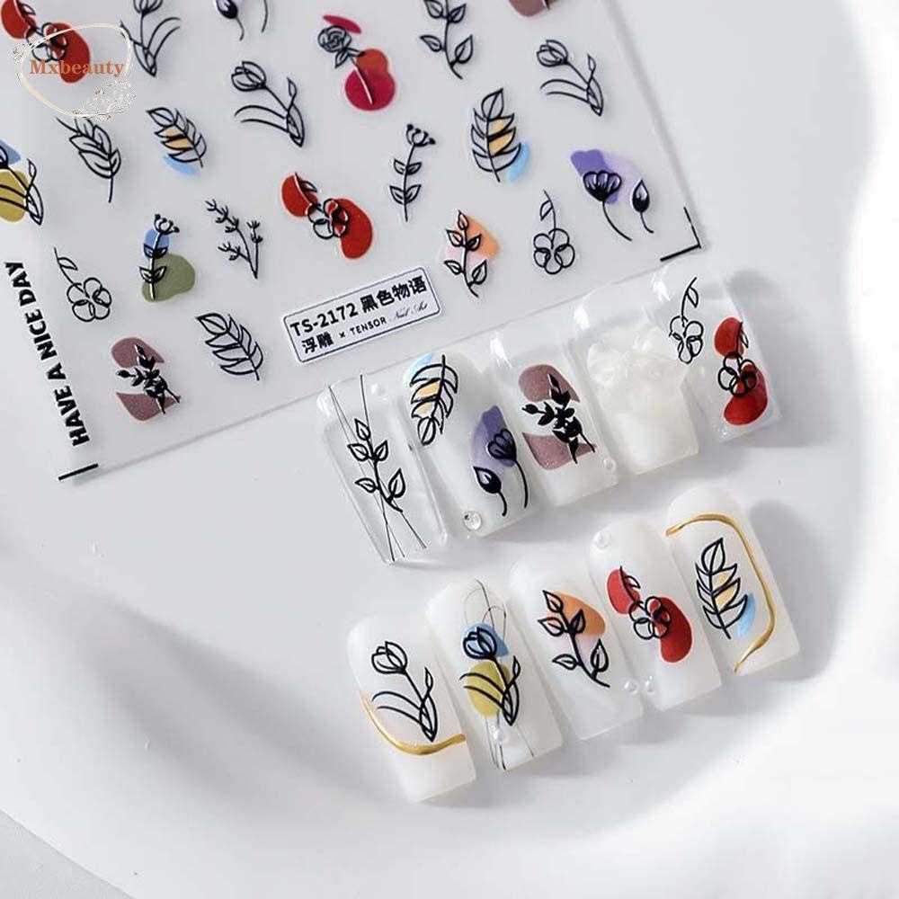 Mxbeauty Bunga Stiker Kuku Fashion Daun Warna-Warni Kaktus Nail Art Dekorasi