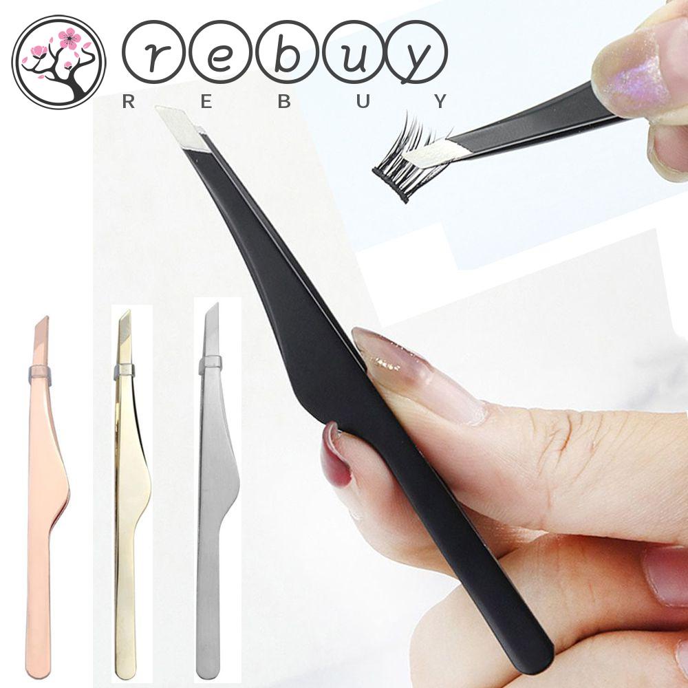 Rebuy Penjepit Alis Stainless steel Gadis Kepala Miring Presisi Rambut Halus Makeup Pinset Bulu Mata