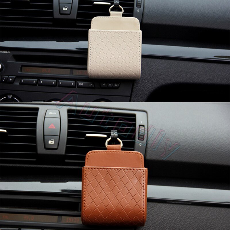 Car Air Vent Phone Holder Kotak Gantung PU Leather Car Handphone Holder Storage Bag Tas Gantung Mobil