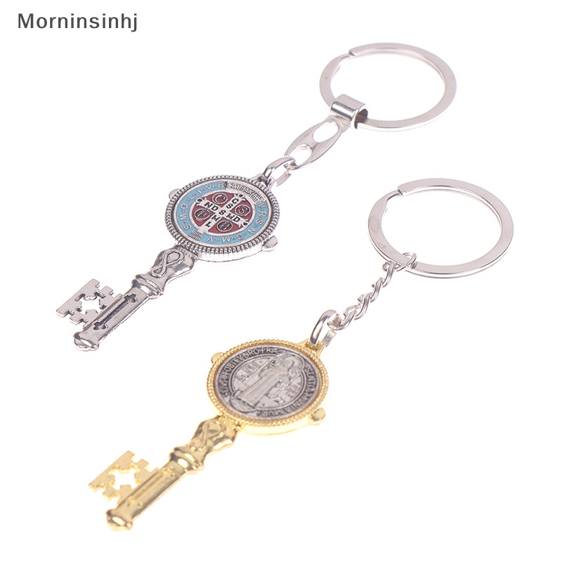 Mornin 1Pc Bentuk Kunci Saint Benedict Metal Keychain Pendant Liontin Katolik id