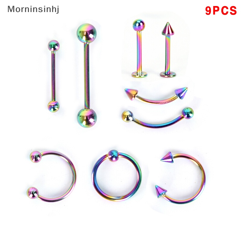 Mornin 9 Pcs Stainless Steel Alis Bibir Hidung Barbel Bola Cincin Perhiasan Tubuh id