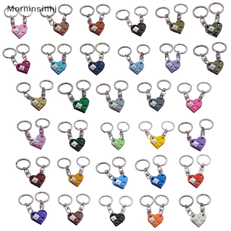 Mornin 1pasang/2pcs Love Heart Brick Keychain Wanita Pria Pasangan Persahabatan Key Ring Perhiasan Hadiah id