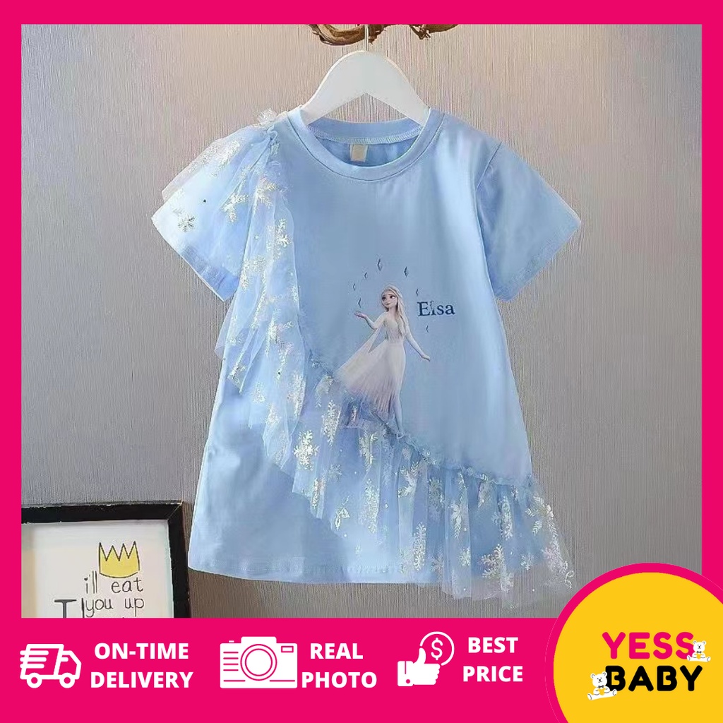 YESSBABY ELSA Dress Anak Perempuan Lengan Pendek T-Shirt Dress Baju Kaos anak cewek usia 1-9 tahun