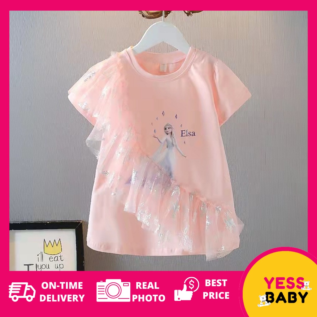 YESSBABY ELSA Dress Anak Perempuan Lengan Pendek T-Shirt Dress Baju Kaos anak cewek usia 1-9 tahun