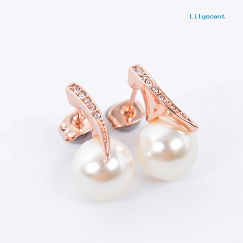 [LS]1 Set Lady Earrings Anti Alergi Berlian Imitasi Mengkilap Anting Mutiara Kalung Set Hadiah