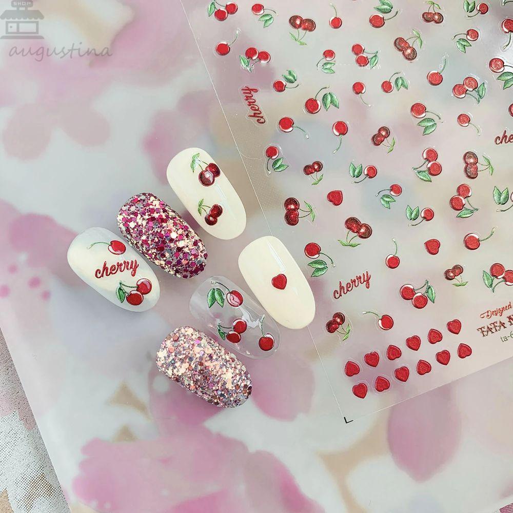 Agustin 3D Stiker Kuku Wanita Timbul Perekat Diri Peach DIY Nail Decals