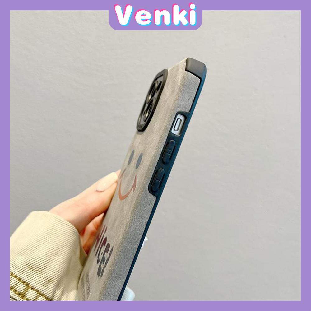 VENKI - Untuk iPhone 11 Case Leather Pupil Suede Case Soft Shockproof Phone Case Camera Protection Gray Simple Smile Kompatibel dengan iPhone 14 13 Pro max 12 Pro max xr xs 7Plus 8Plus