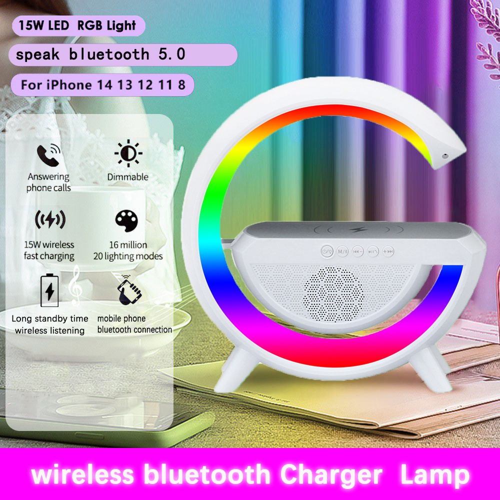 [ PPLUS ] Ambient light 15w Wireless Charger Handphone Smart Home Atmospheric Lamp LED light Multifunct RGB Night Light Desk Lamp Bluetooth Speaker projection lamp