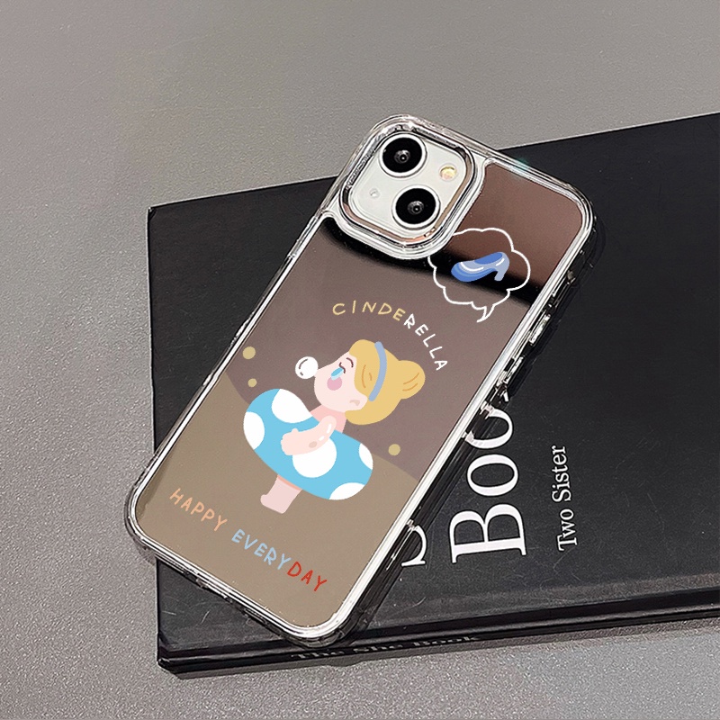 IPHONE Lifebuoy Girl Mirror Phone Case Kompatibel Untuk Iphone11 12 13 14 12Pro 13Pro 14Pro Pro Max XR X XS Max Electroplating Tombol Perlindungan Mirror Cover