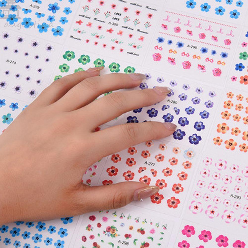 AUGUSTINA Agustina Bunga Stiker Kuku 30Pcs /set Segar Perekat Diri DIY Nail Decals