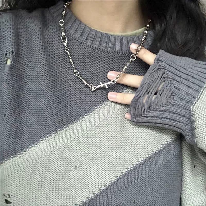 Kalung Duri Gaya Punk Eropa Amerika Trendi Hip Hop ins Gaya Keren Pria Wanita Rantai Klavikula Sweatshirt T-Shirt Chain