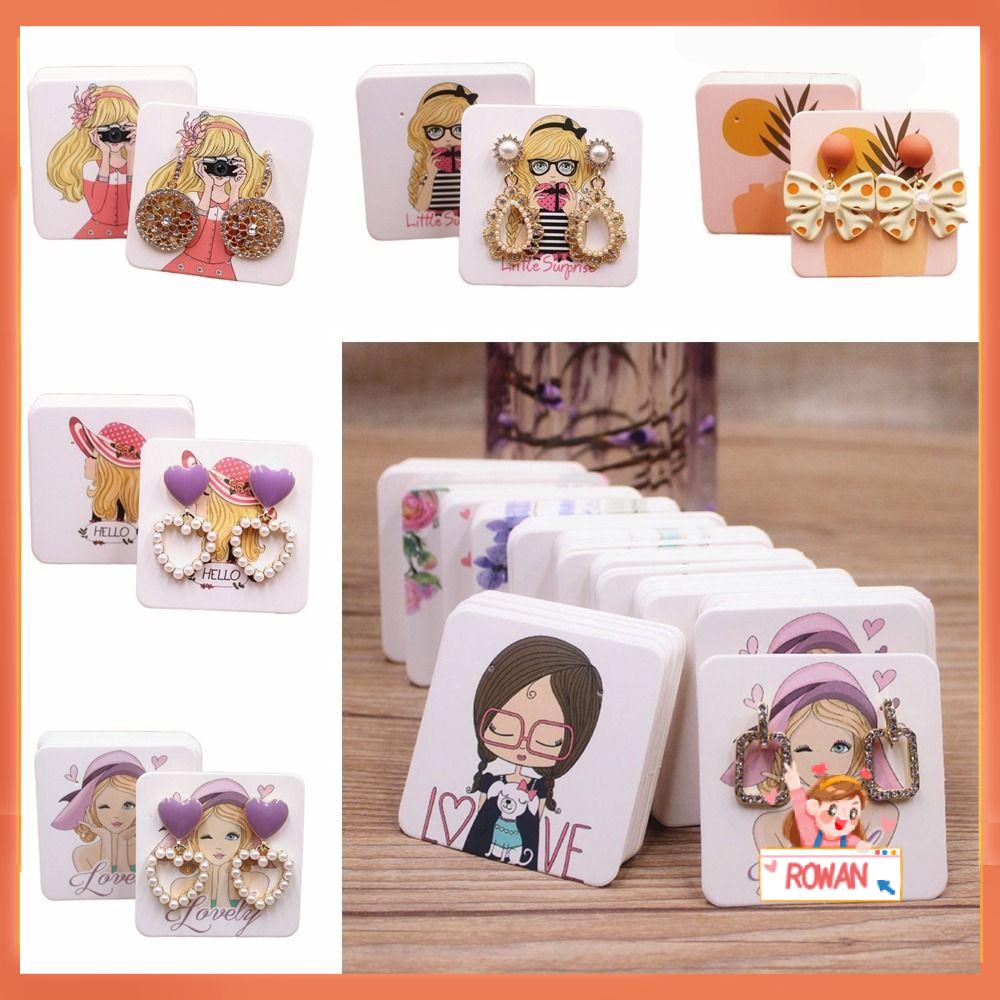 R-FLOWER 100pcs Kartu Paket Anting Multicolor Gaya Komik Kertas Kraft Motif Kartun Gadis
