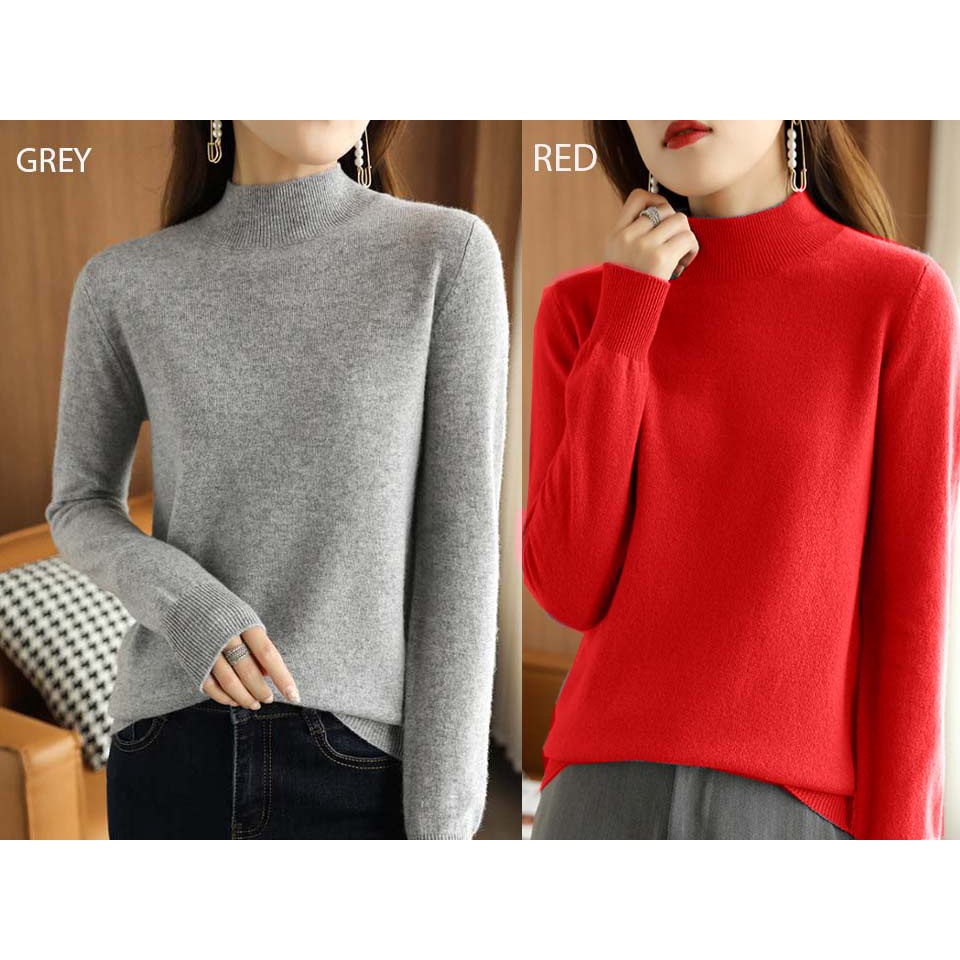 (B291) Mock neck long sleeve knit top / blouse kerah tinggi