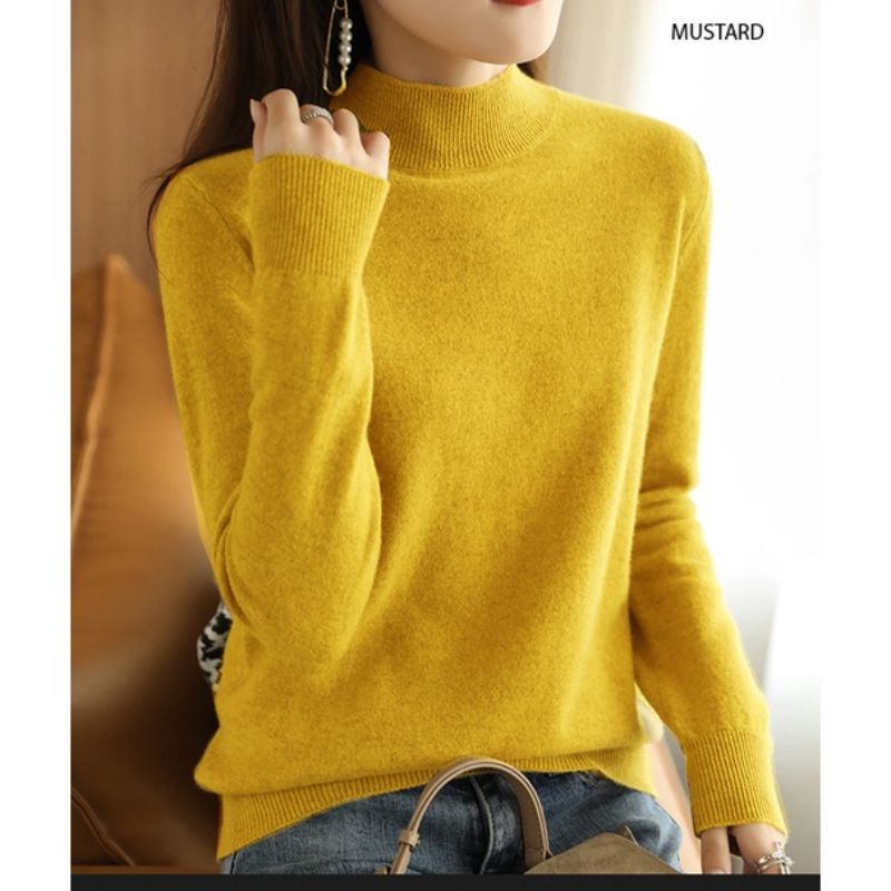 (B291) Mock neck long sleeve knit top / blouse kerah tinggi