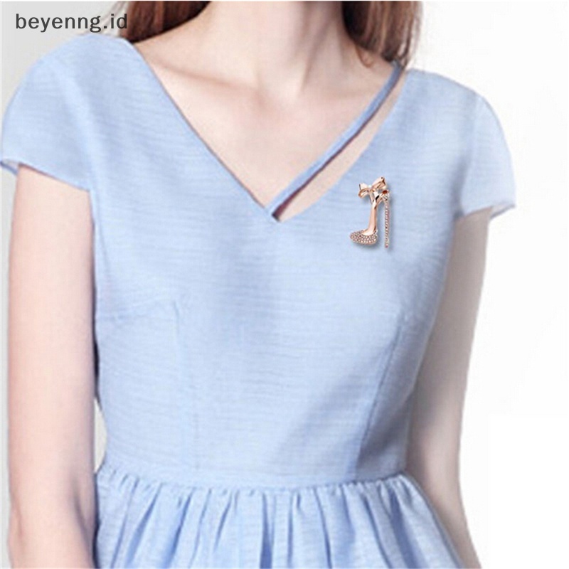 Beyen Pin Bros Sepatu Hak Tinggi Berlapis Emas Mempesona Kristal Berlian Imitasi Perhiasan Hot ID