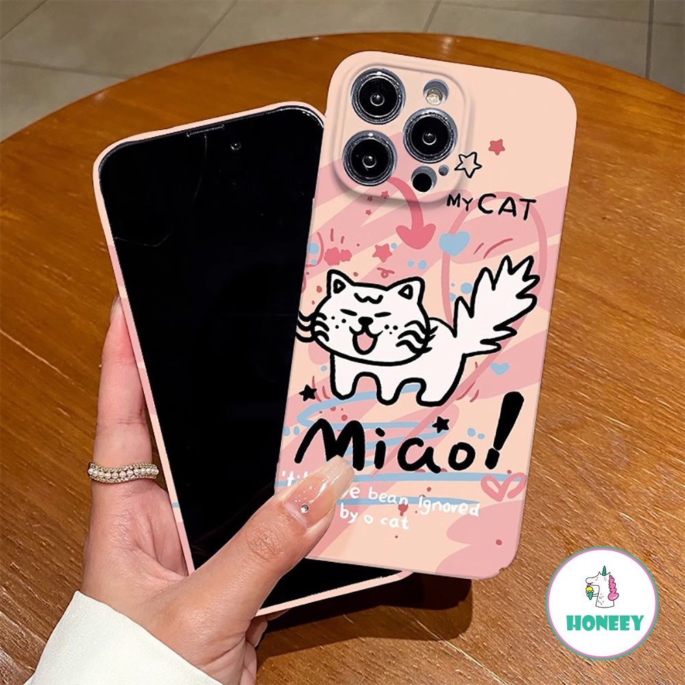 Ins Graffiti Line Cat Kartun Ponsel Case Kompatibel Untuk iPhone 14 Pro Max13 12 11 Pro Max Lucu Lembut TPU Full Cover Penutup Pelindung