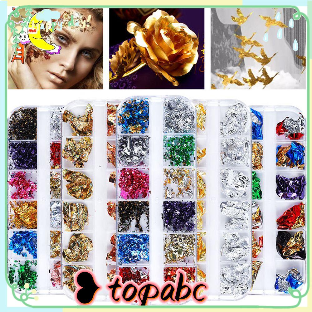 TOP 12grid Kuku Foil Emas Nail Art Dekorasi Winter Manicure Gold Glitter Flakes Irregular