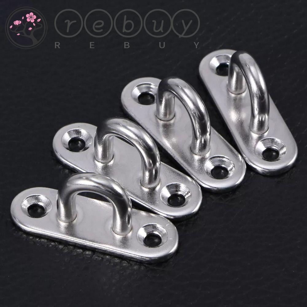 REBUY 6mm Plat Mata Stainless Steel Oblong U-shaped Design Eye Plate Fixing Buckle Oval Door Buckle Mount Hook Marine Hardware Rigging Sekrup Desain Berbentuk U