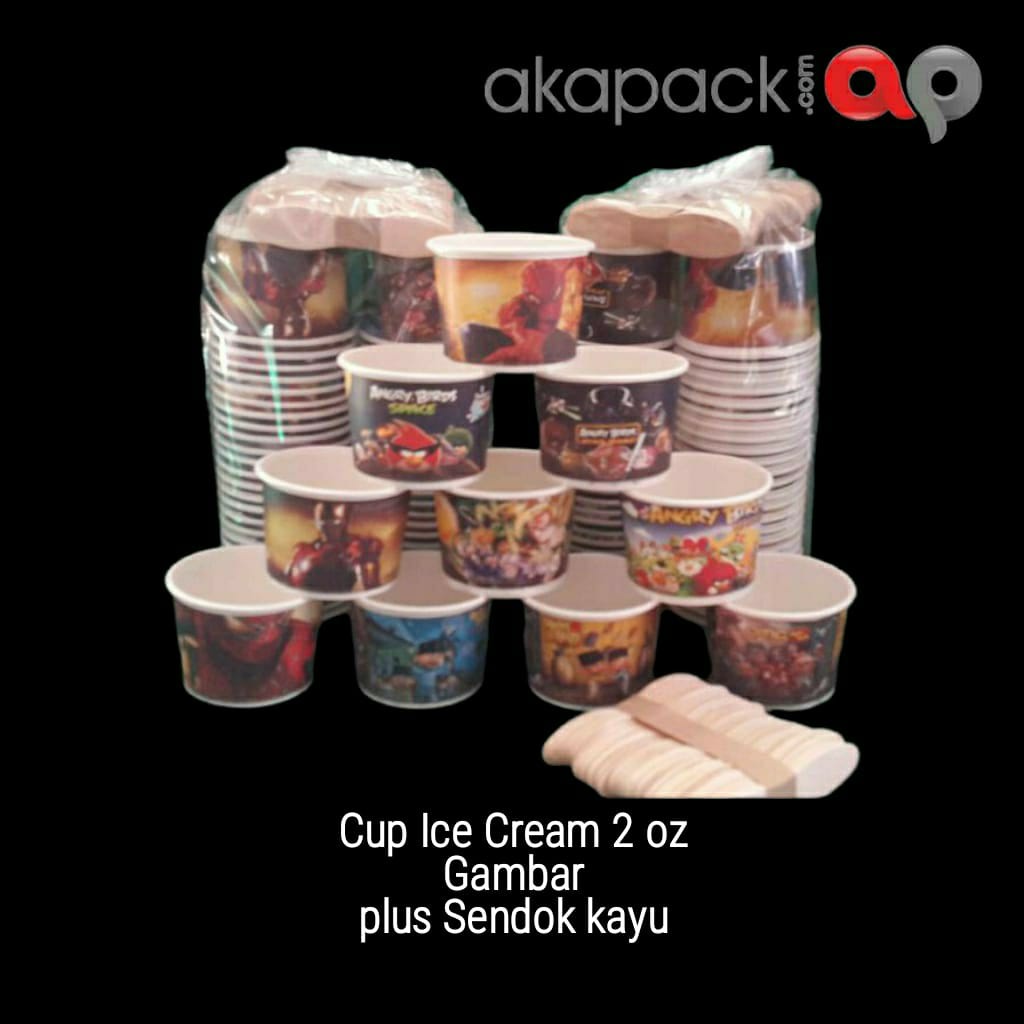 

paper cup es cream / cup kertas ukuran 2,5 oz GRATIS SENDOK KAYU