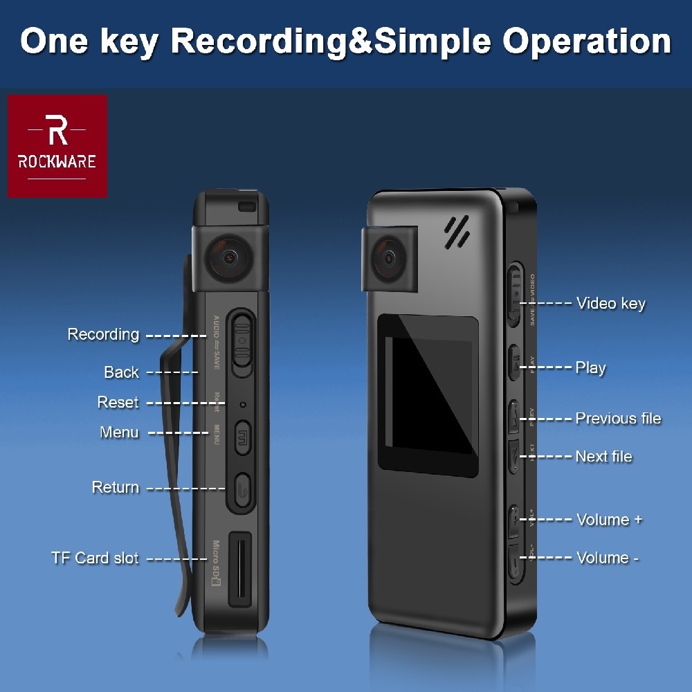 ROCKWARE A32 - Portable Voice Video Recorder - Rotating Camera Lens