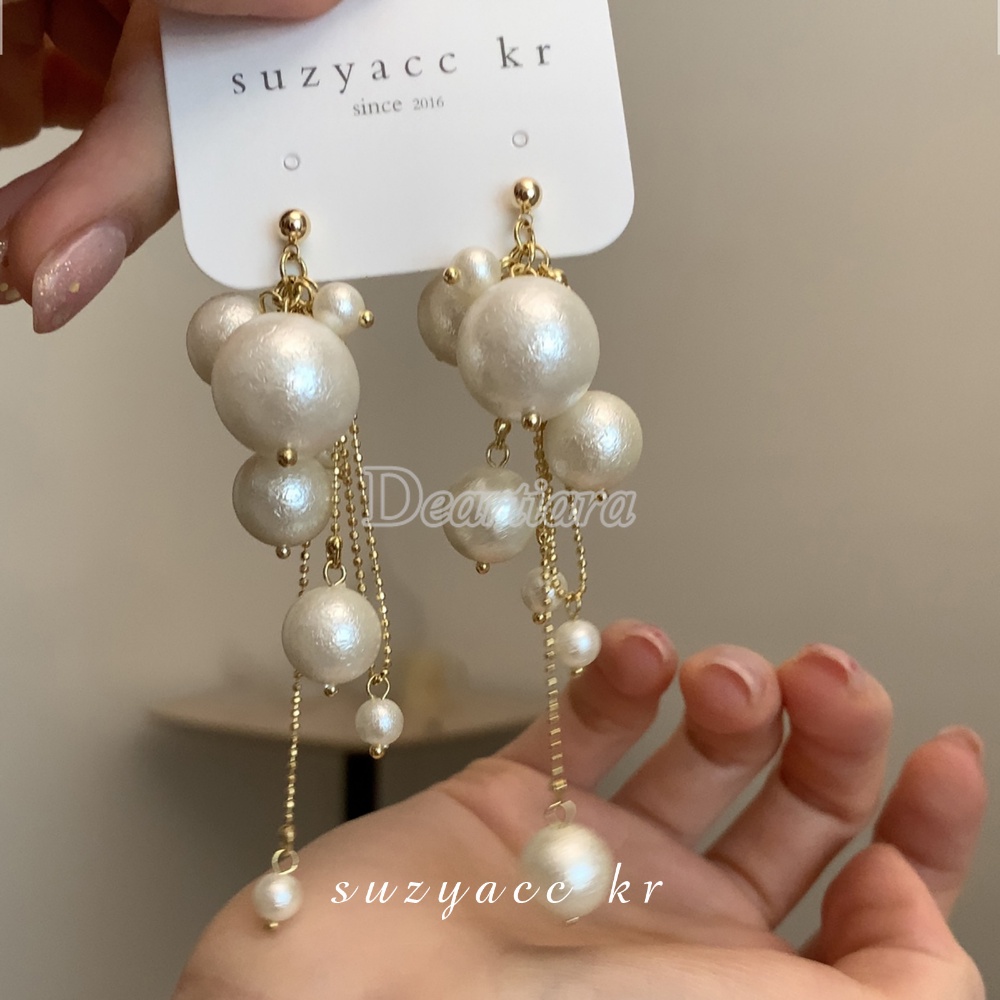 Mode Romantis Mutiara String Earrings Desain Rasa Anting Baru Kapas Pearl Earrings Jarum Perak