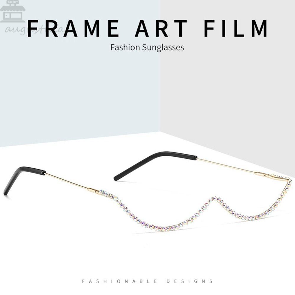 AUGUSTINA Frame Kacamata Hitam Berlian Elegan Hias Jalan Fotografi Eyewear Diamond Untuk Pria Untuk Wanita Kacamata Hitam Half Frame Glasses