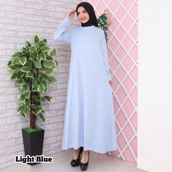Promo COD Terlaris Baju Gamis Wanita Terbaru Gamis Calvin Jeans Polos Zipper Depan 7152 - Blue B